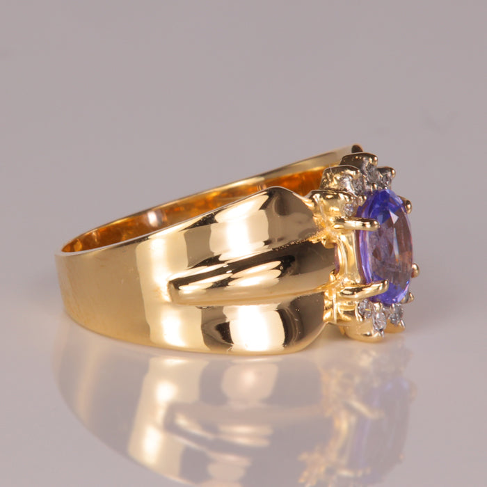 Yellow Gold Oval Tanzanite and Diamond Ring