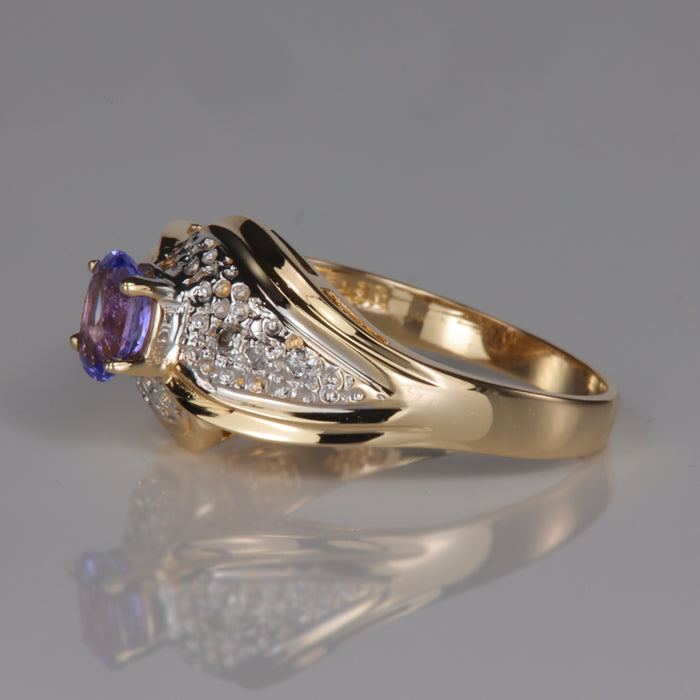 yellow gold tanzanite and diamond estate ring