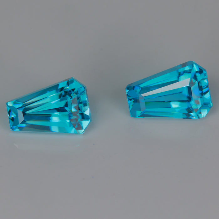 greenish blue zircon gemstone pair tapered baguette cut