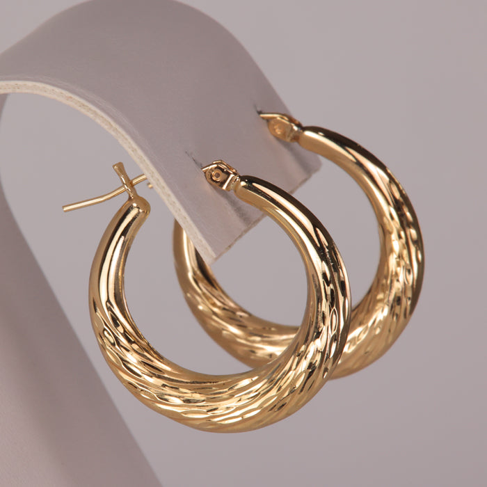 estate yellow gold hoop earrings with texture detail