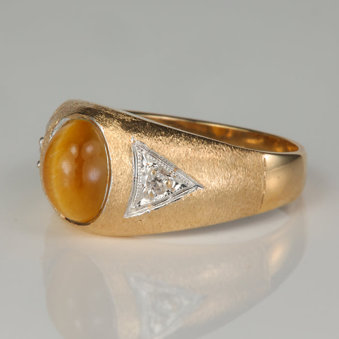 yellow gold tigers eye and diamond ring