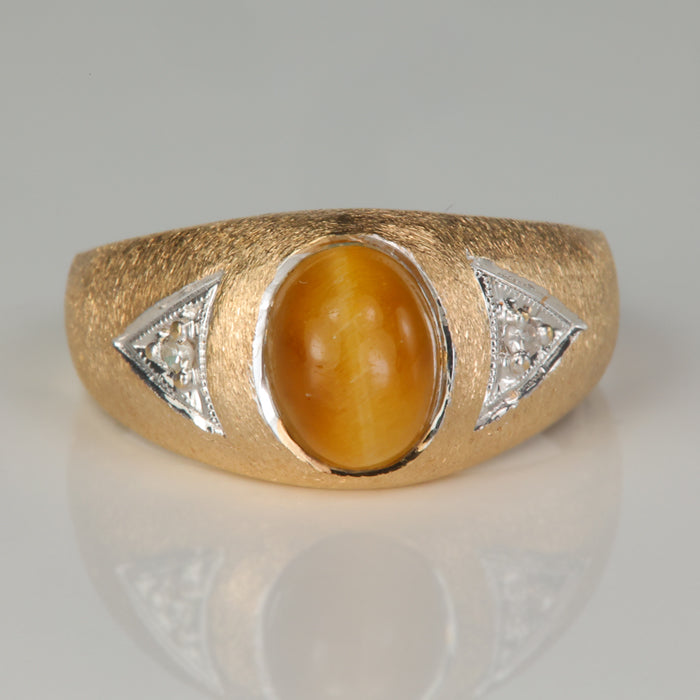 yellow gold tigers eye fine diamond mens ring