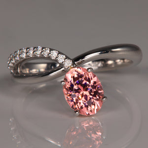 Oval Pink Tourmaline Gemstone from Congo in white gold ring with diamonds