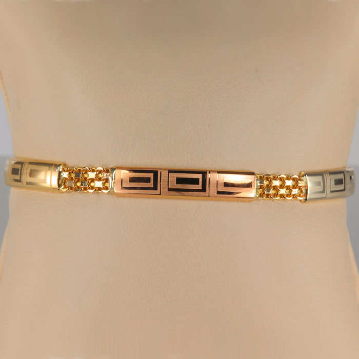 White rose and yellow gold bracelet with bars and links design