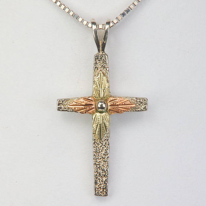 cross pendant with yellow and rose gold in sterling silver