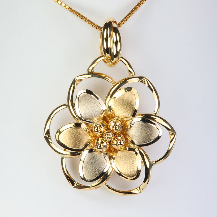 yellow gold two texture flower pendant
