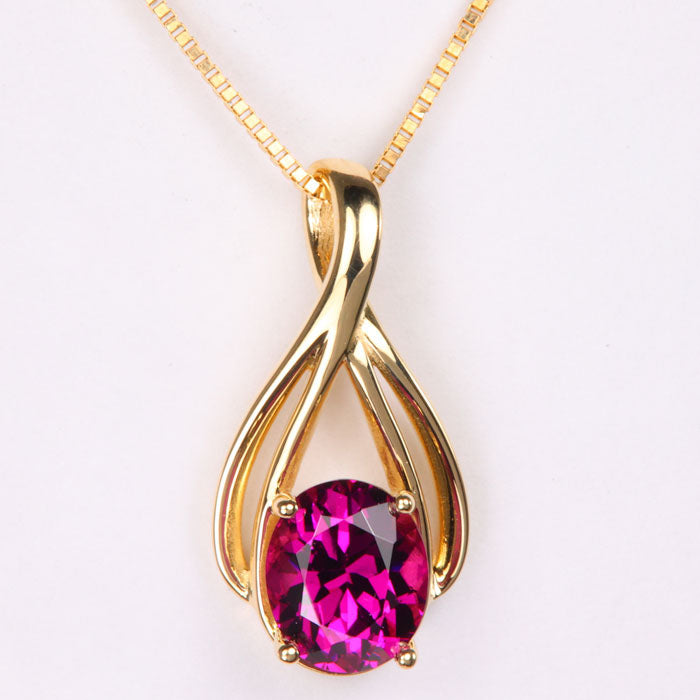 Natural White Diamond and Red Garnet Pendant For Women 14k Pure Gold