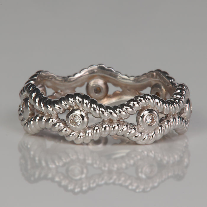 diamond and white gold wavy rope design ring