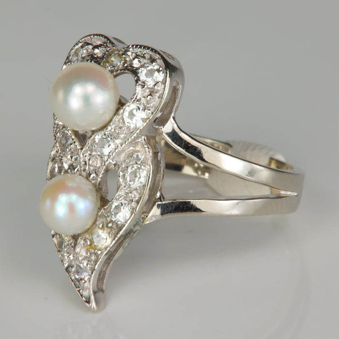 pearl and cz white gold ring