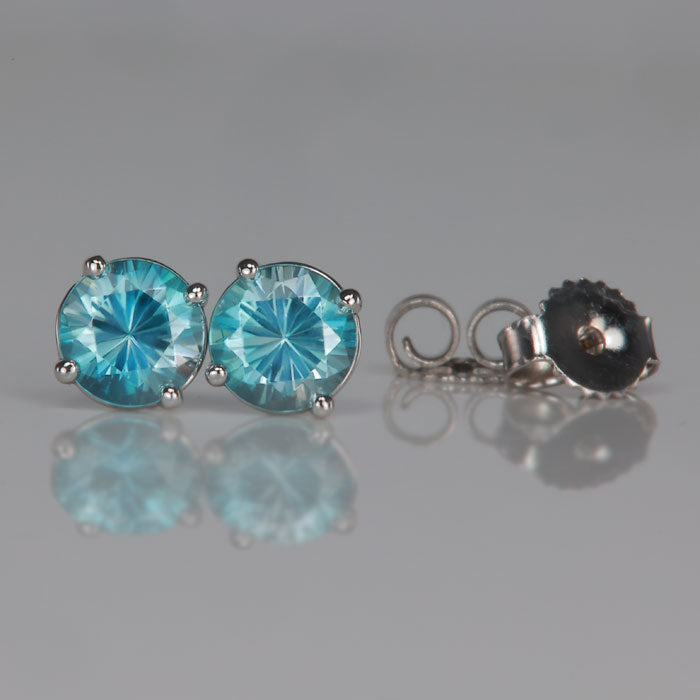 round brilliant white gold blue zircon gemstone stud earrings