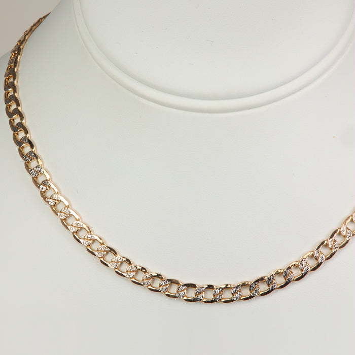 yellow and white gold diamond cut curb link chain