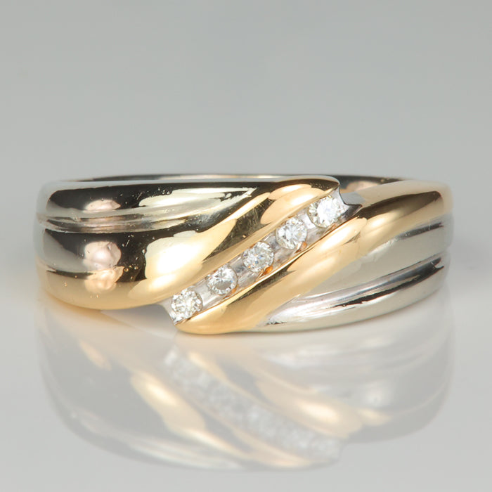 white and yellow gold ring with diamond accents