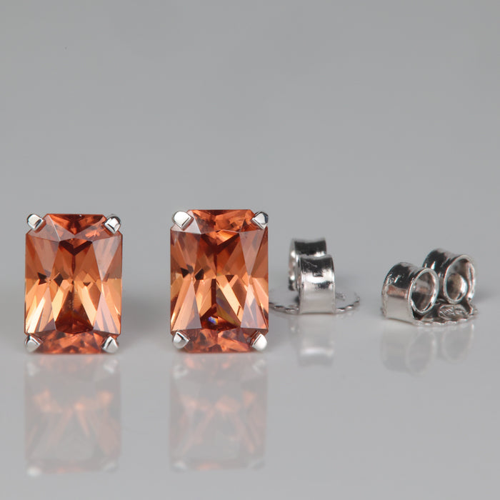 white gold and radiant cut imperial zircon gemstone earrings