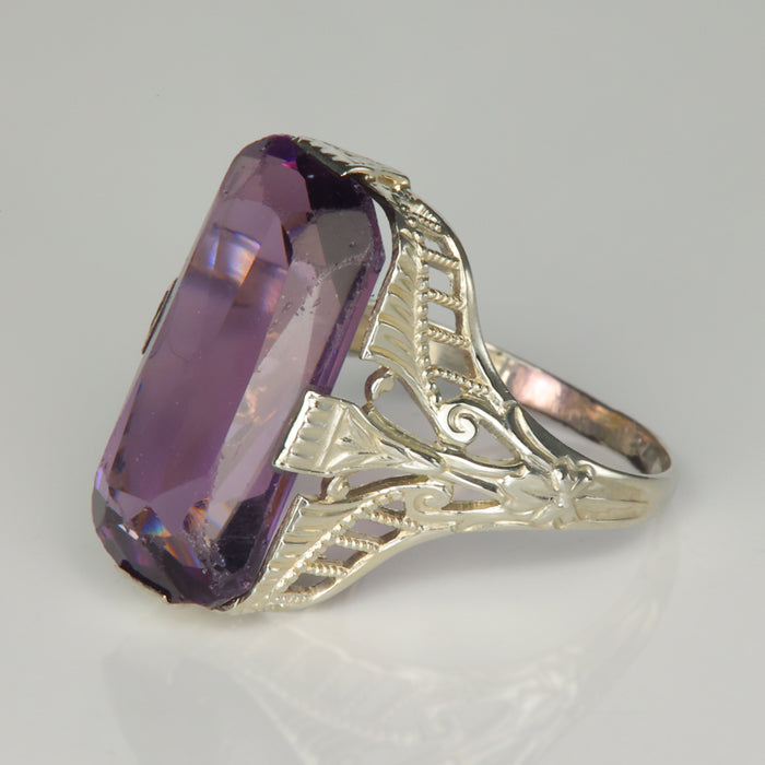 purple amethyst art deco style white gold ring
