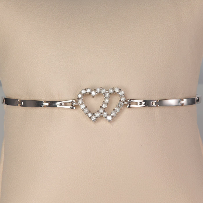 estate bracelet white gold bar link with diamond hearts