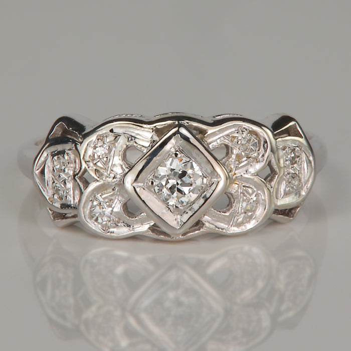 estate white gold and diamond ring