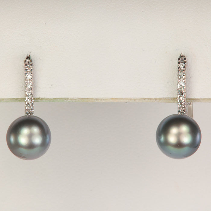 grey pearl earrings in white gold with diamonds