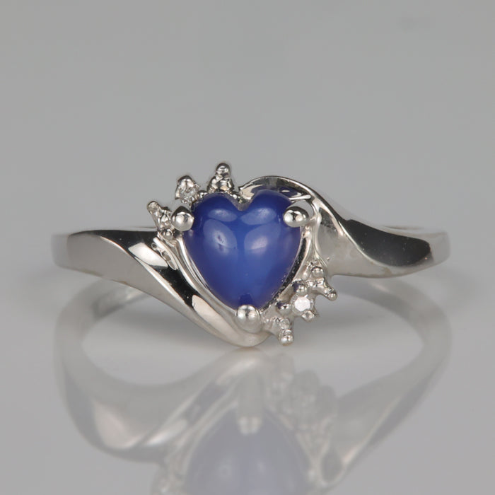 synthetic star sapphire heart shaped gem ring