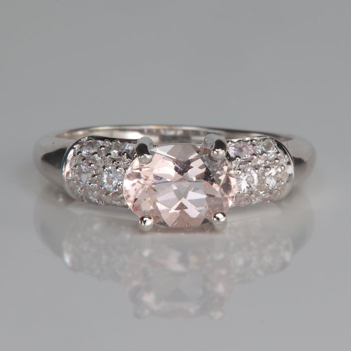 estate ring in white gold with morganite and diamonds