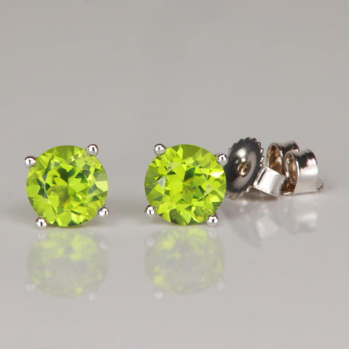 green peridot gemstone earrings in white gold