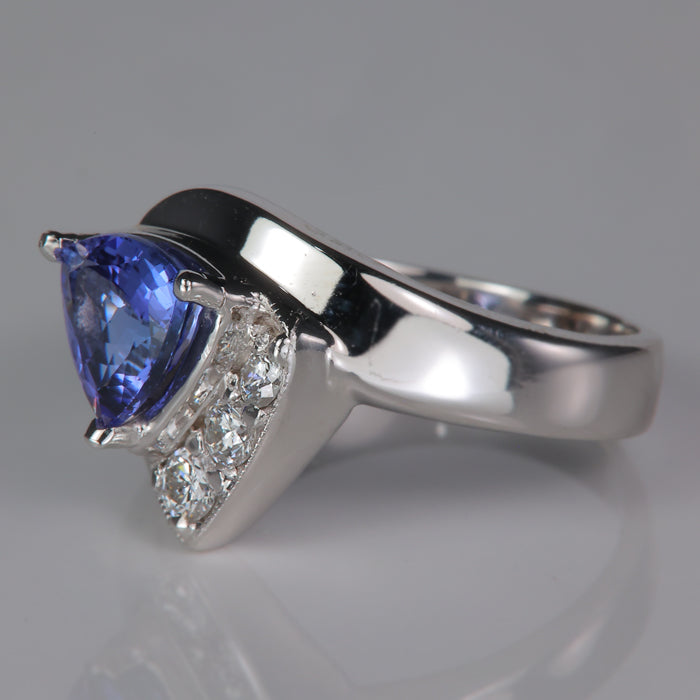 diamond accented tanzanite gemstone ring in white gold