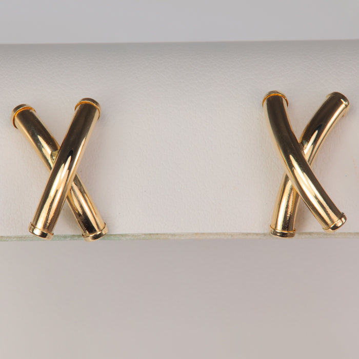 estate yellow gold x design stud earrings