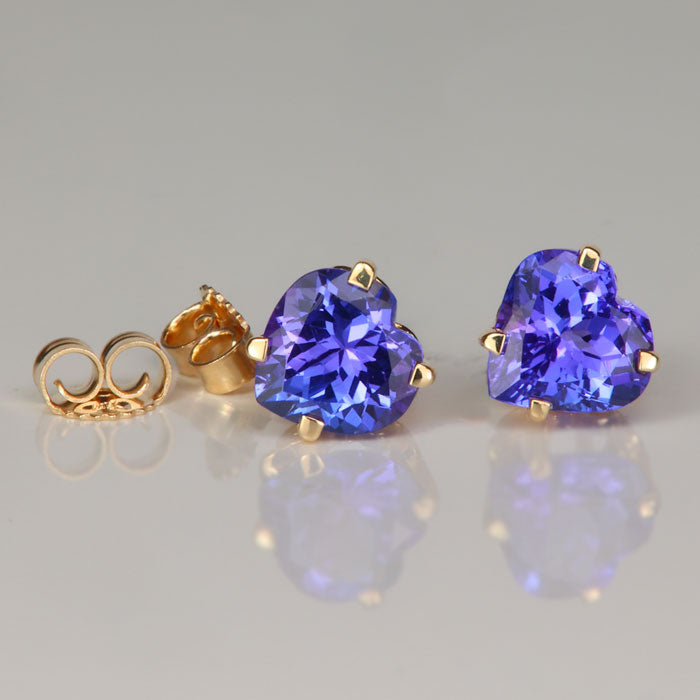 yellow gold heart brilliant tanzanite studs 