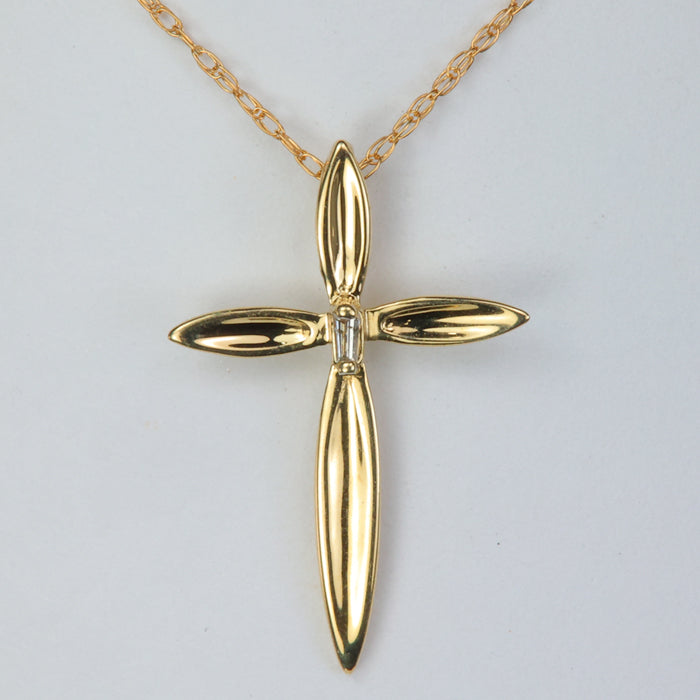 10K Yellow Gold Diamond Accented Cross Necklace 18"