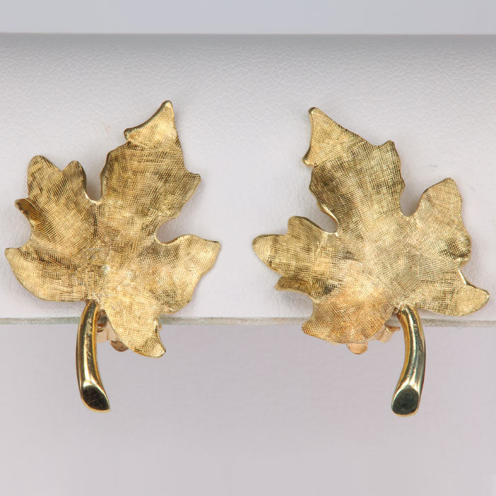 leaf clip earrings in yellow gold