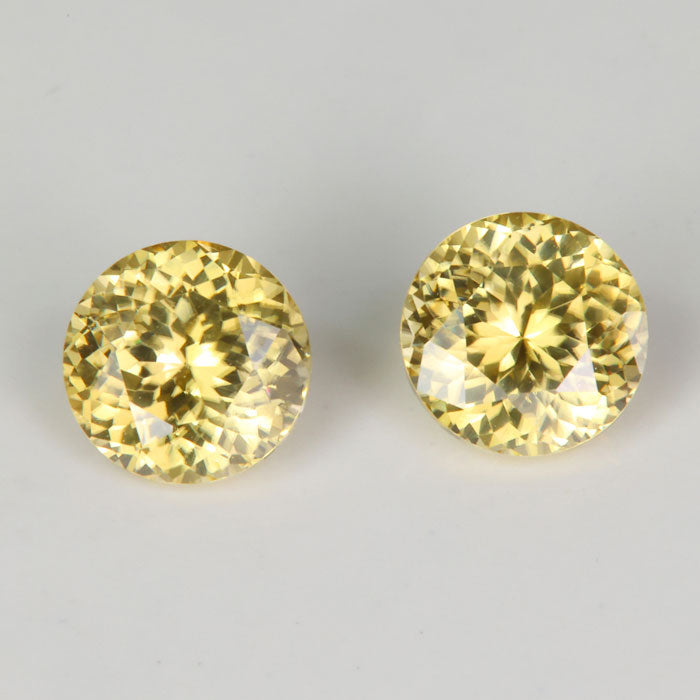 yellow color round brilliant zircon pair