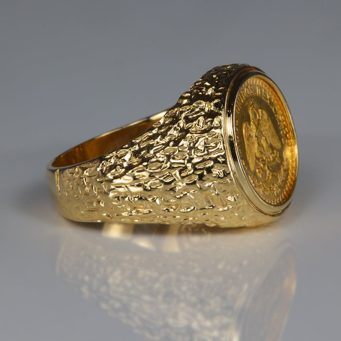 estate ring with coin mexican dos pesos in yellow gold