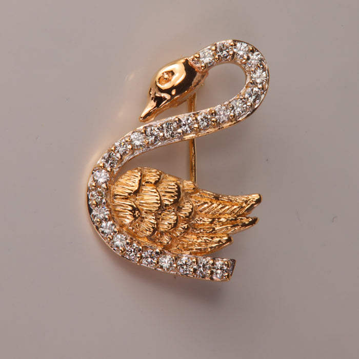 yellow gold estate pin swan with diamonds