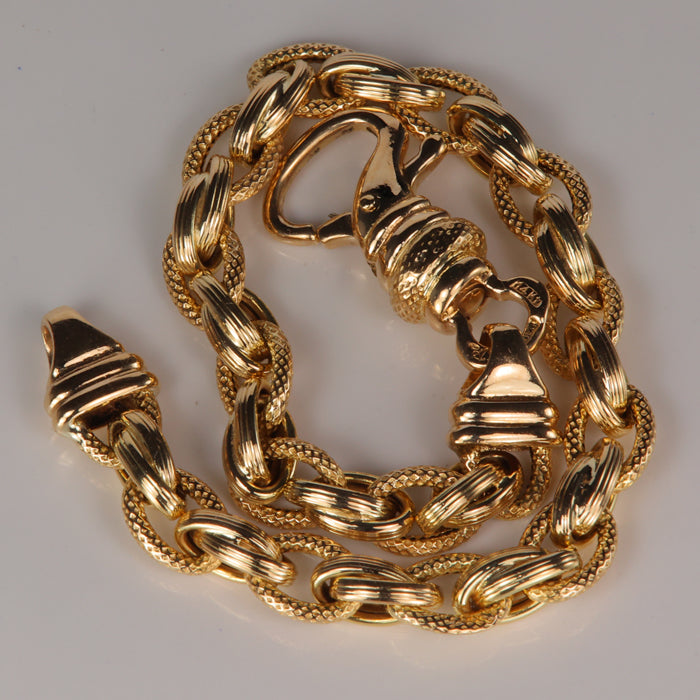 yellow gold textured cable link chain bracelet