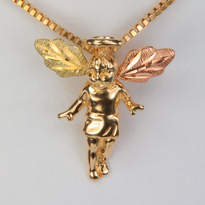 angel pendant with yellow and rose gold 