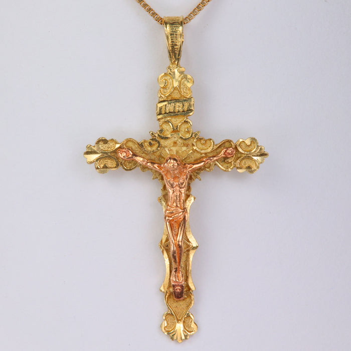 yellow gold and rose gold crucifix pendant estate piece
