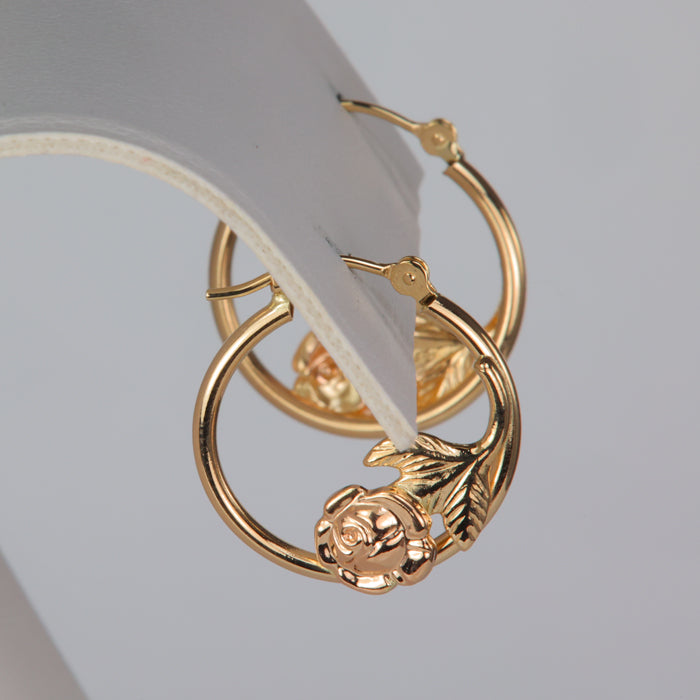 rose gold and yellow gold rose hoop earrings