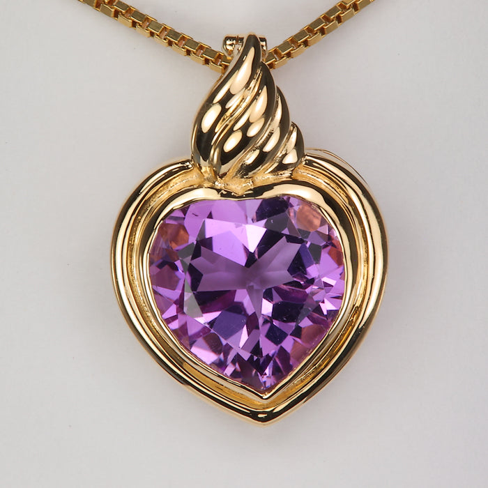 yellow gold purple amethyst heart pendant