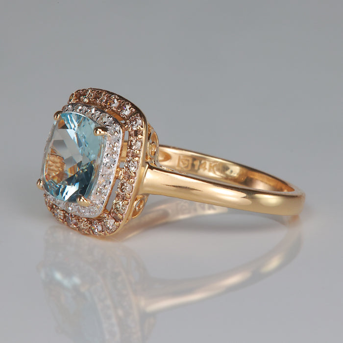 yellow gold aquamarine and diamond ring