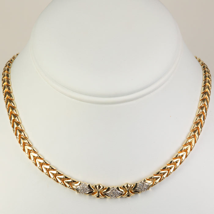 gold chevron link necklace with diamond accents 