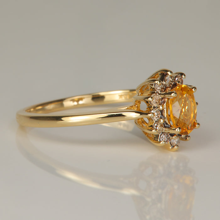 citrine ring with champagne diamonds in yellow gold