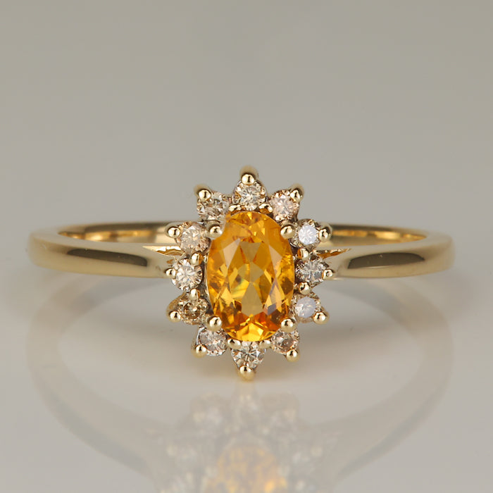 yellow gold citrine gemstone and champagne diamond ring