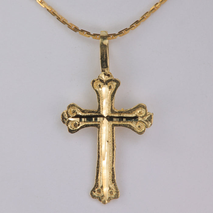 Yellow gold cross necklace with detail