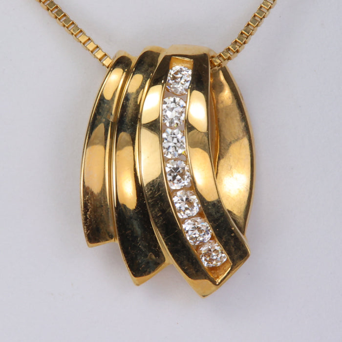 yellow gold slide pendant with cubic zirconia 