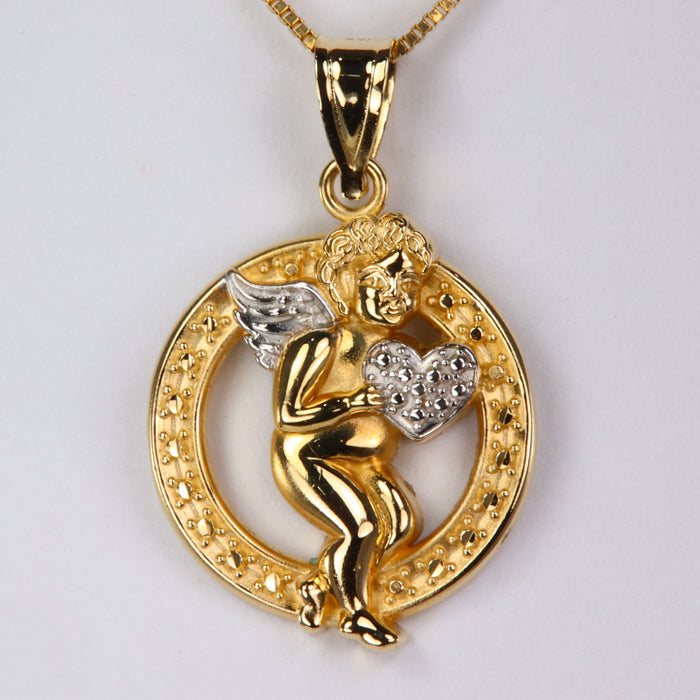 yellow and white gold estate pedant with cupid