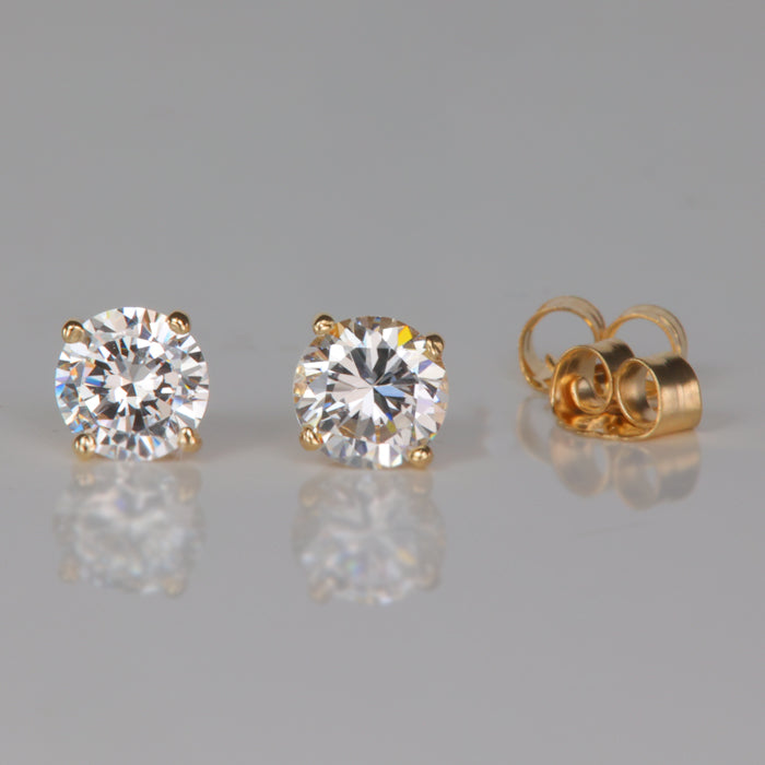 estate stud earrings yellow gold and cubic zirconia 