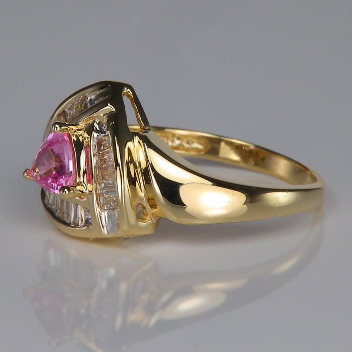 gold ring with pink sapphire and diamond