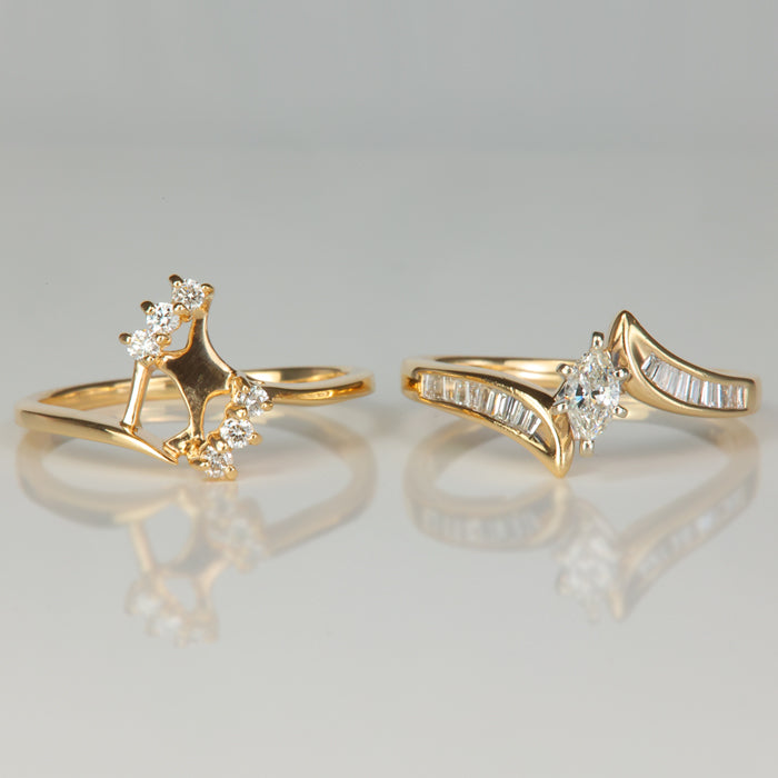 estate yellow gold engagement and wedding set