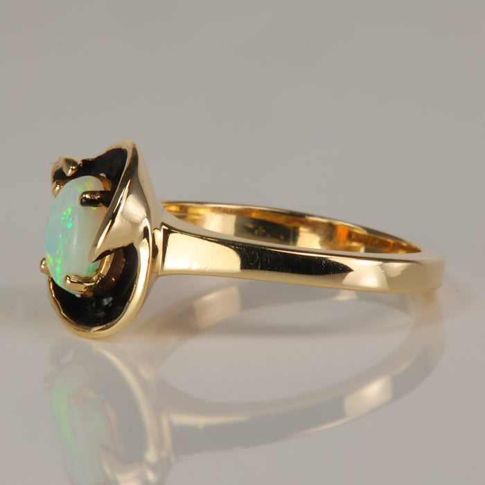 opal gemstone ring with enamel in yellow gold