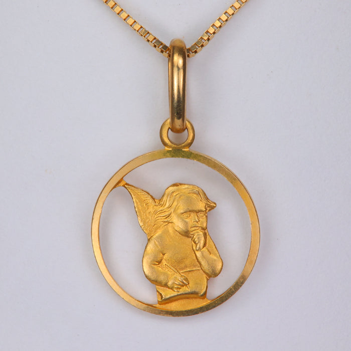 estate angel pendant in yellow gold
