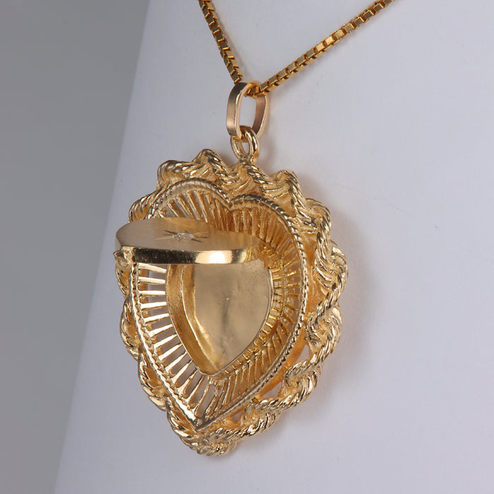 open heart locket pendant with diamond